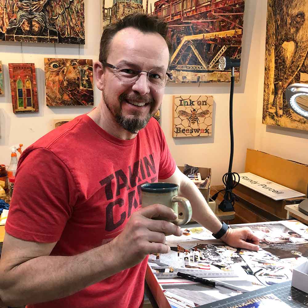 Artist Randy Purcell in art studio