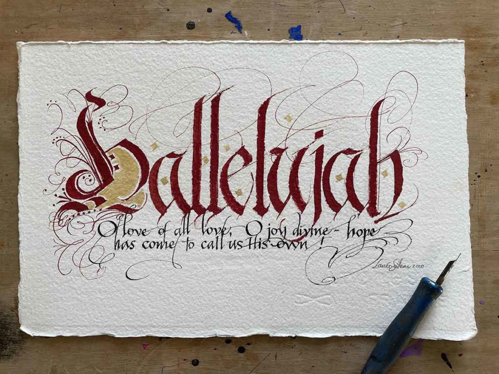Calligraphy art on watercolor paper with pen