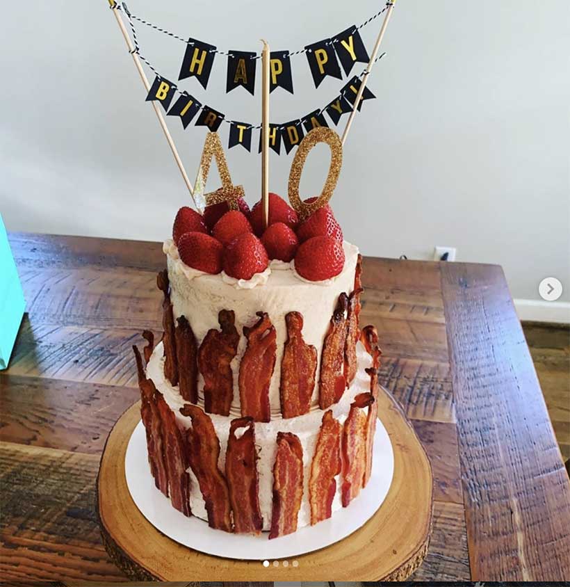 Bacon strawberry birthday cake by hobby baker Karri Suh