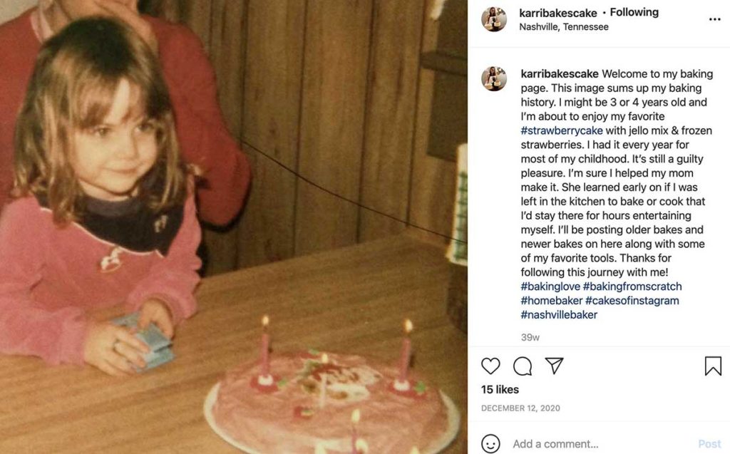 Hobby Baker Karri Suh as a kid on her birthday with cake