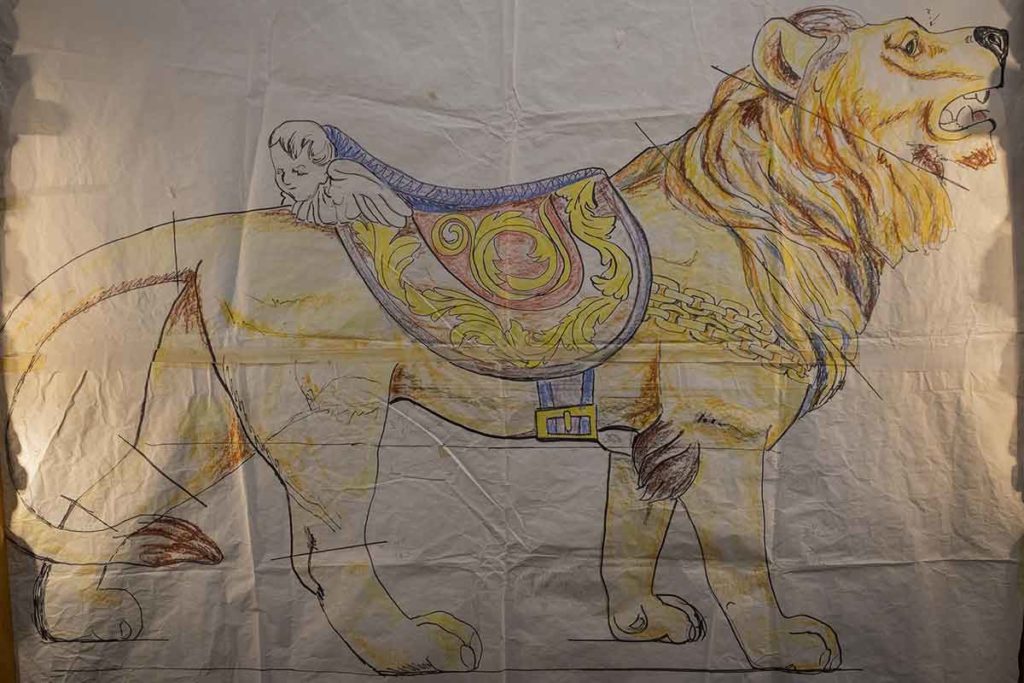 Master drawing of a carousel lion