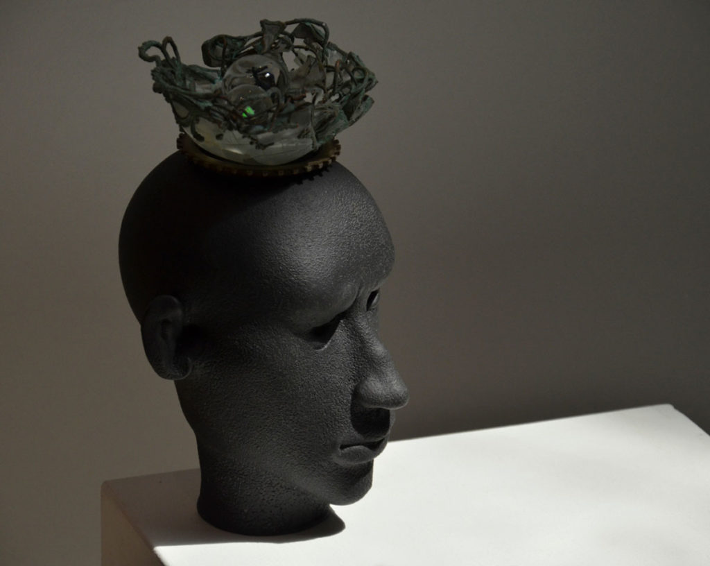 black handblown glass head sculpture