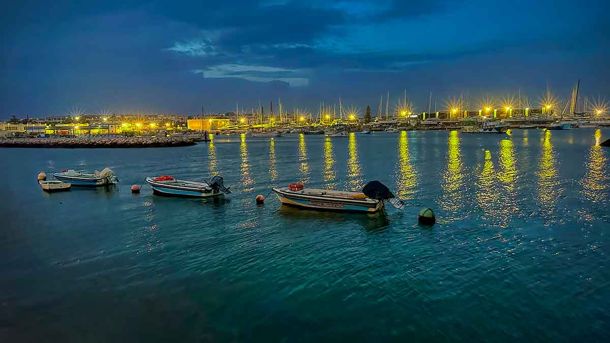boats at night in the Lagos marina